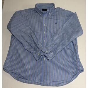 Ralph Lauren Button Down Shirt Stretch Oxford Blue Striped Men’s Size L Casual